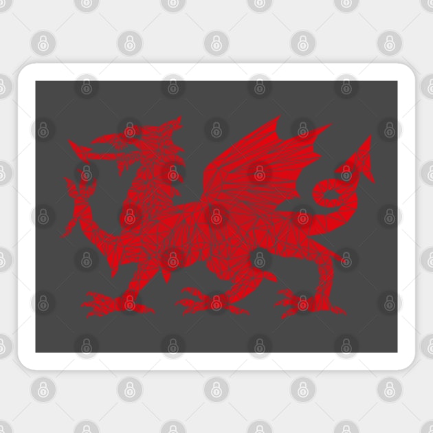 Geometric Welsh Dragon - Black Background Magnet by jonrjones